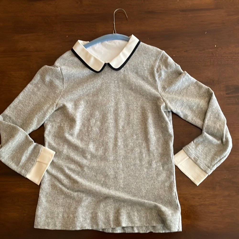 J Crew Preppy Gray Sweater with White Collar